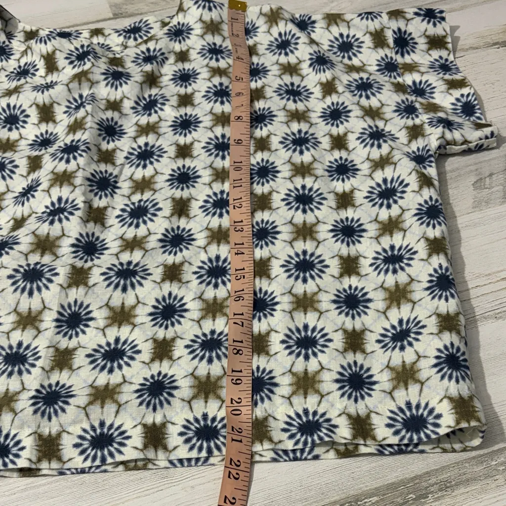 bryn Walker Blue and Brown Starburst Linen Blouse - Image 11