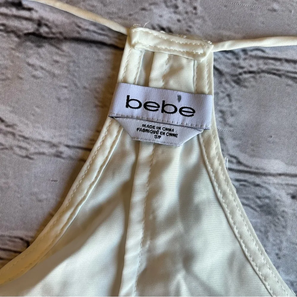 Bebe Crochet Beaded Boho Ivory Tank Crop Top Lined Small - Image 9