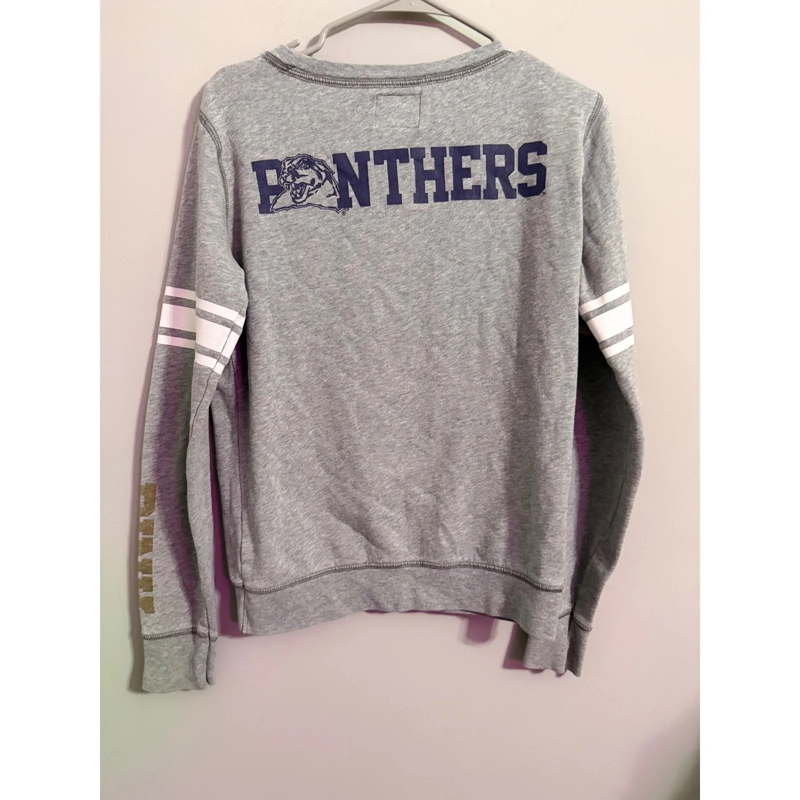 PINK Victoria's Secret Sweatshirt Panthers Graphic Sequins Gray Small - Image 5