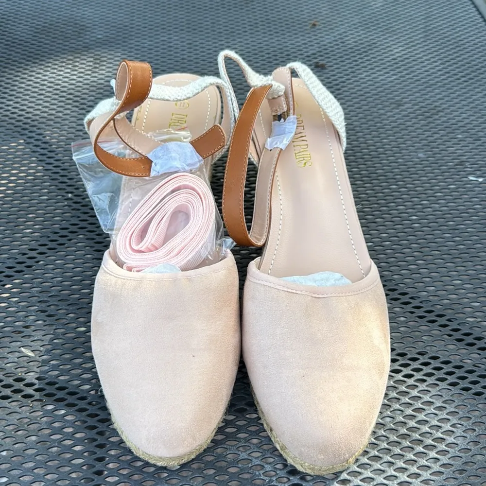 Dream Pairs Cream Tan Espadrille Shoes with Ankle Straps size 11, New - Image 4