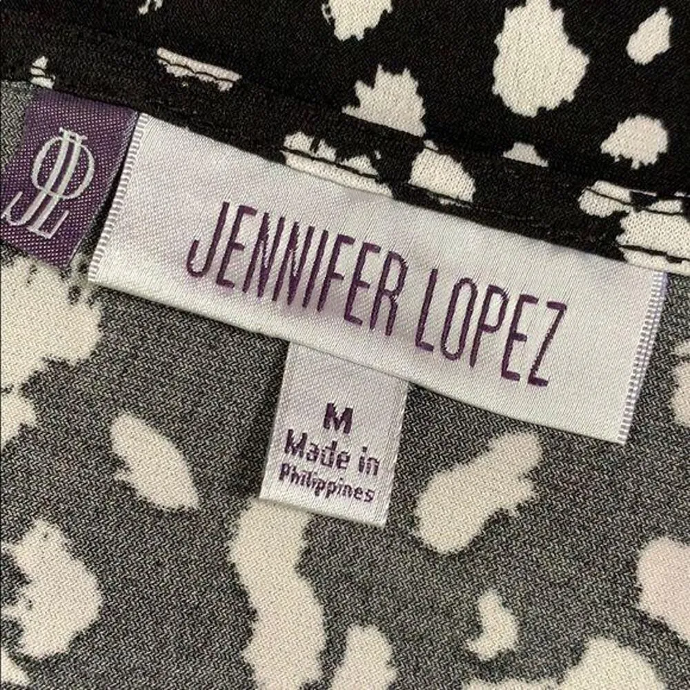 JLo Jennifer Lopez Womens Top Blouse Shirt Triple Keyhole Black White Medium - Image 7