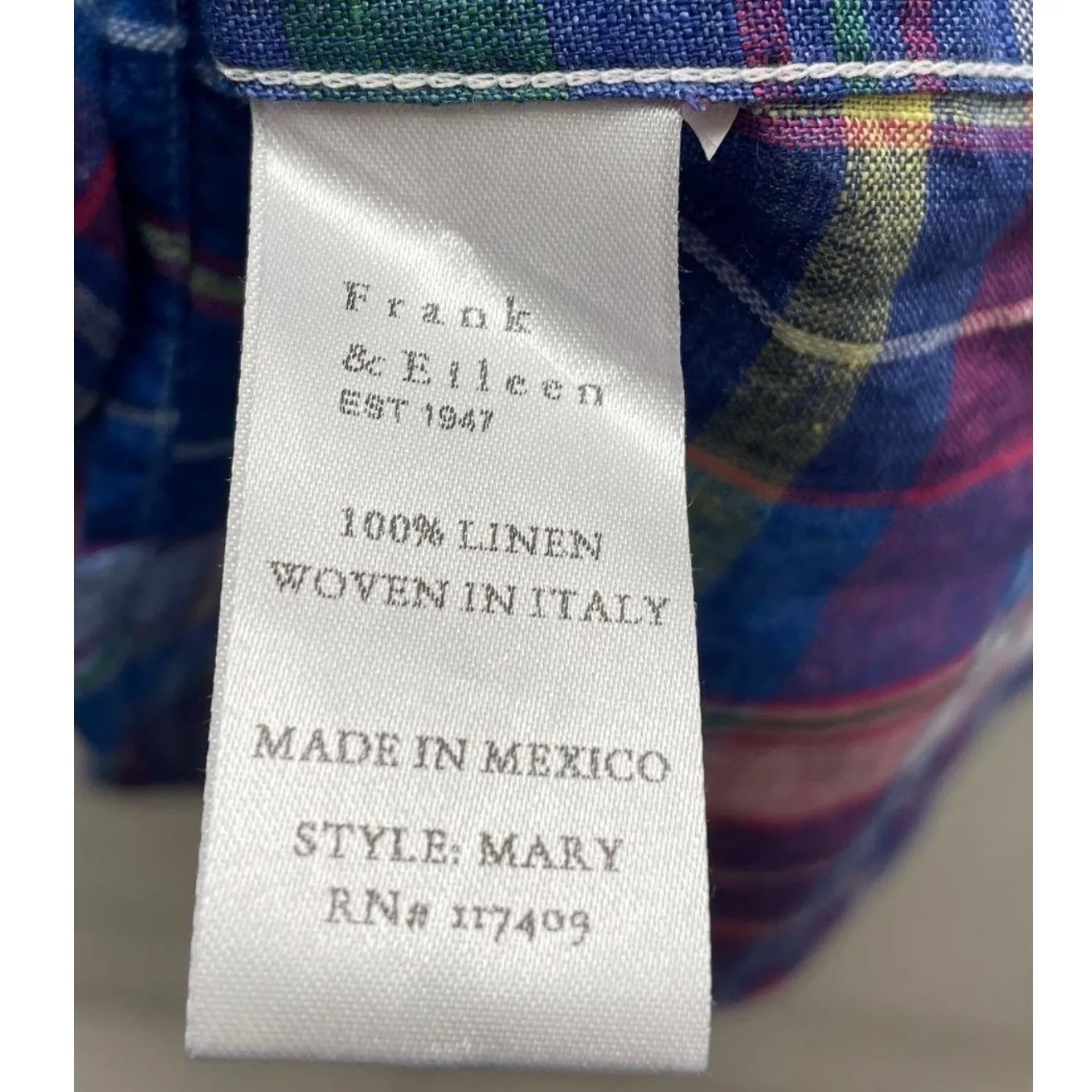 Frank & Eileen Mary 100% Linen Plaid Shirt Dress Blue Pink Size Small - Image 6