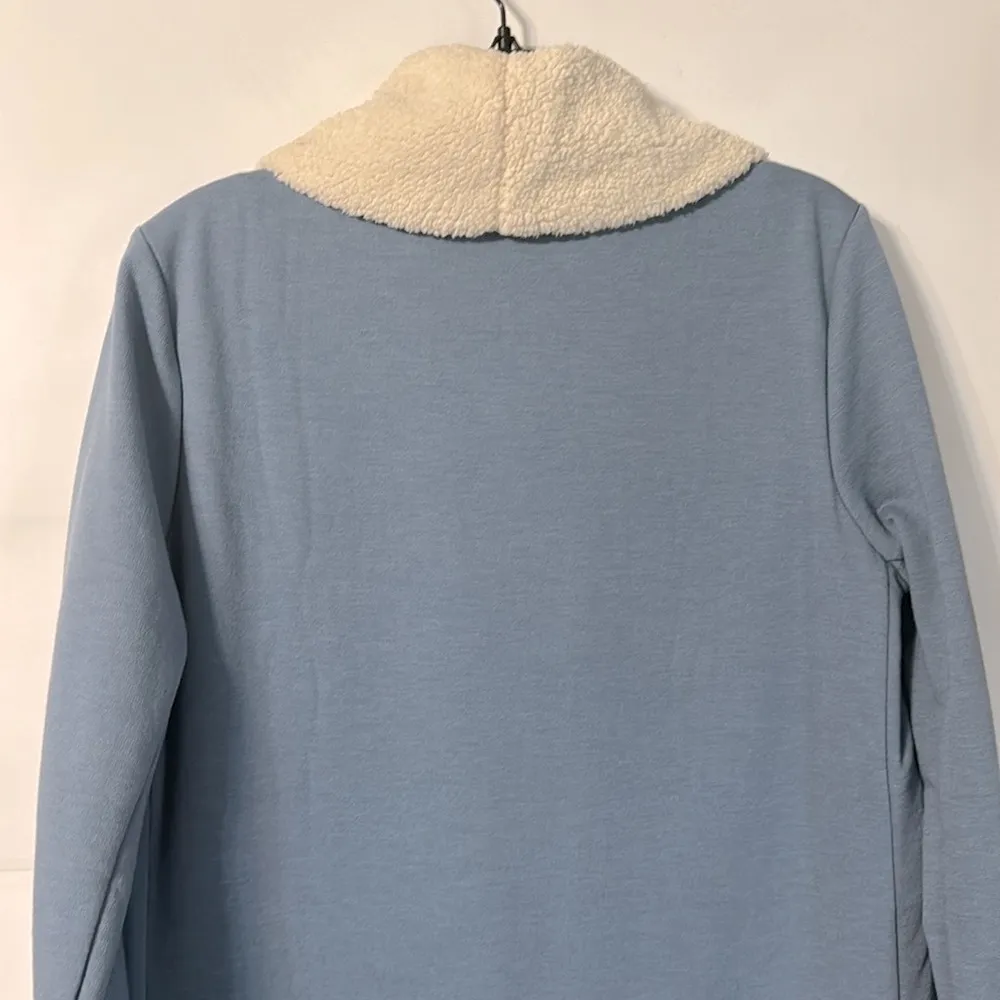 Women's  Faux Sherpa Lined Cabin Cardigan Blue/Cream EUC Size S - Image 7