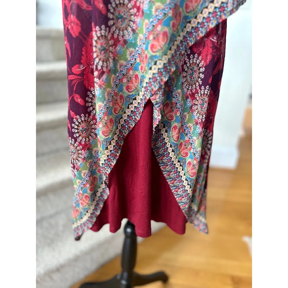 Desigual Red Floral Paisley Mosaic Print Asymmetric Shift Dress - Image 3