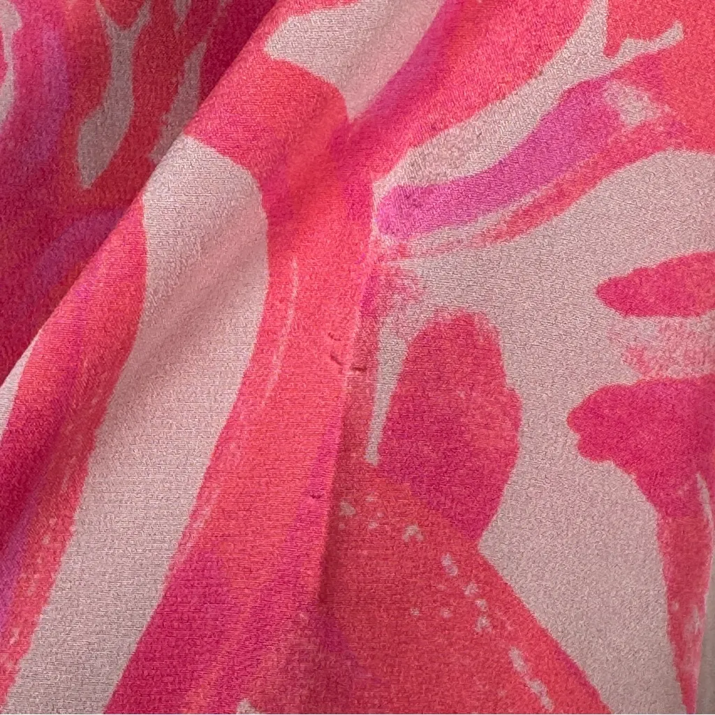 LILLY PULITZER Amelia Island Silk Tunic Pink Coral Navy Split Neckline Sz Small - Image 6