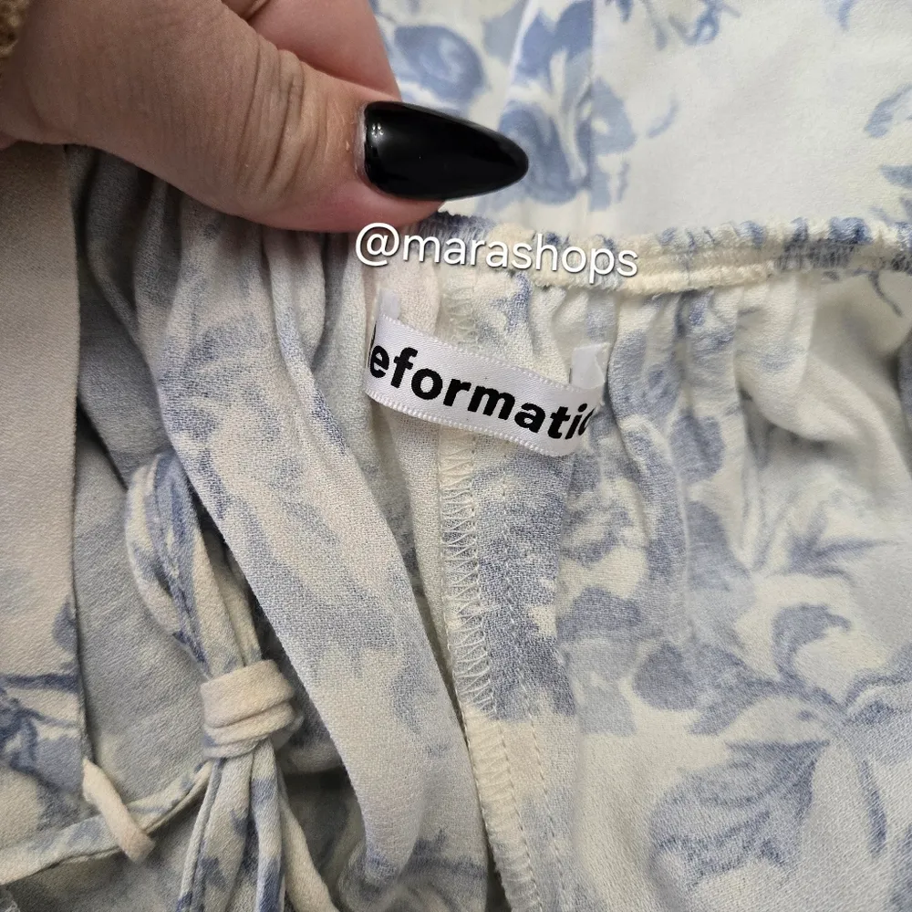 Reformation Sloane Blue Floral Spaghetti Strap Midi Crepe Dress - Image 5