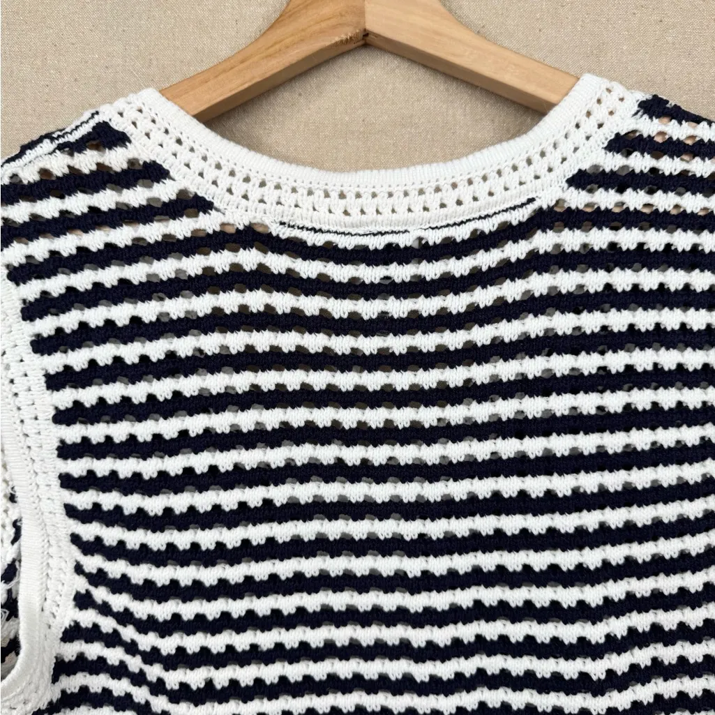 Joie Navy and White Striped Button Knit Vest Top Sleeveless Size XL - Image 7