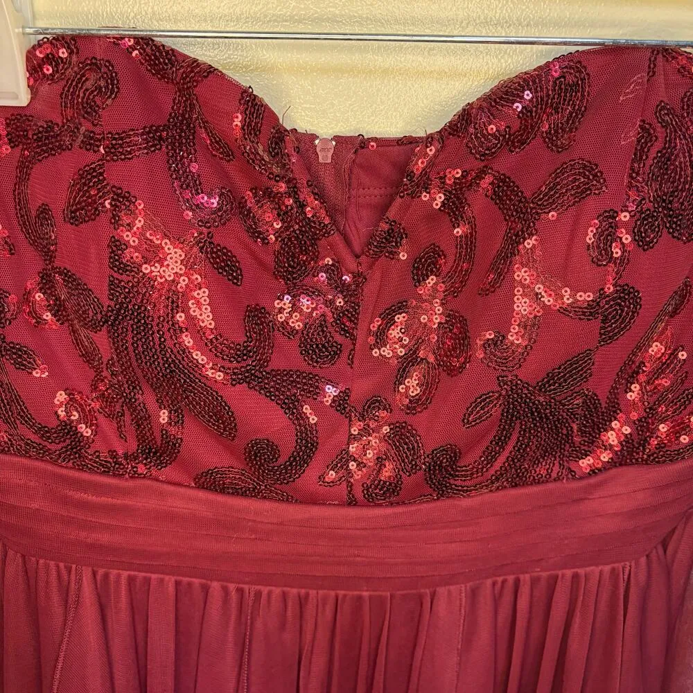 My Michelle Sequin Bodice Maroon Sweetheart V Notch Neckline SZ 15 High Low - Image 4