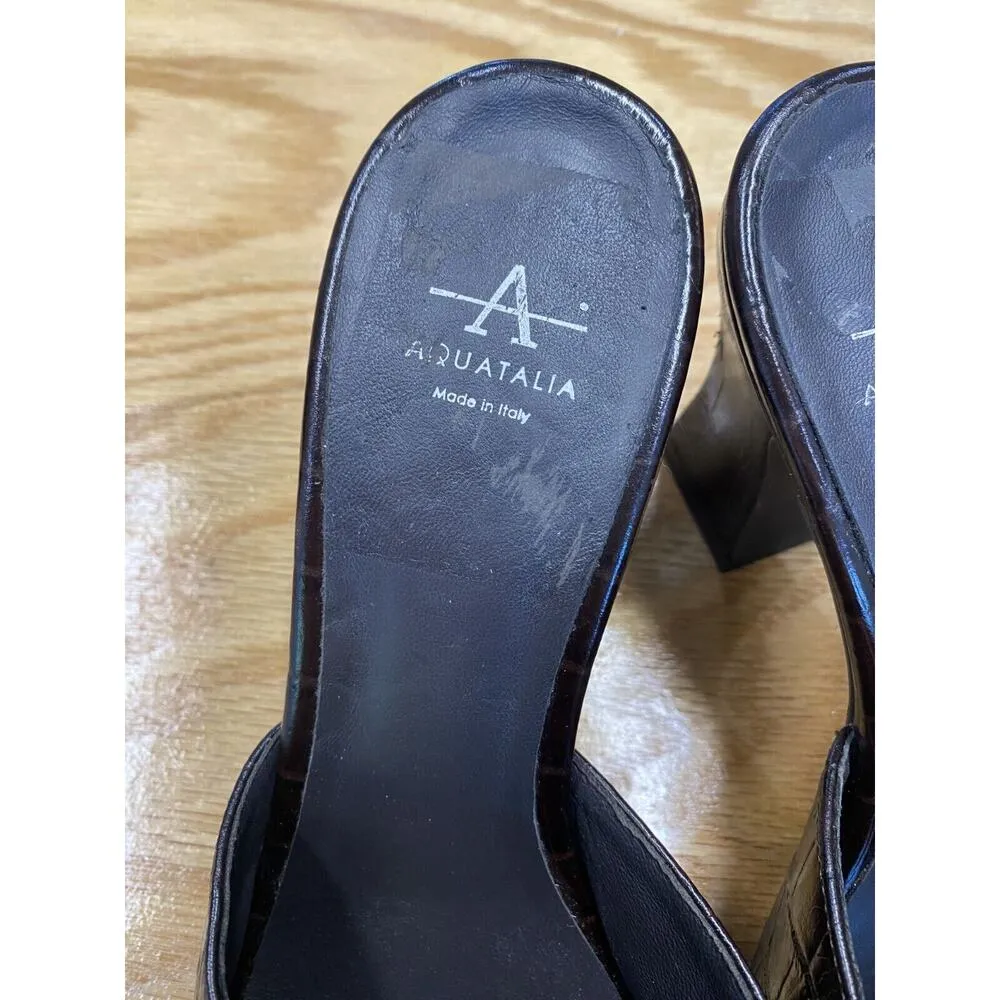 Aquatalia Women 10 Black Patent Leather Slip On Block Open Toe Slide Sandals S29 - Image 2