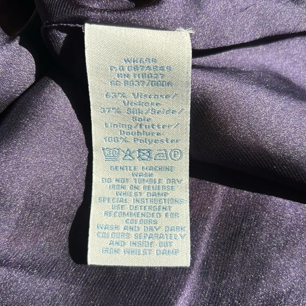 Boden Floral Sheath Silk Roll Collar Dress Navy Size 12 Formal Business Casual Blue - Image 11