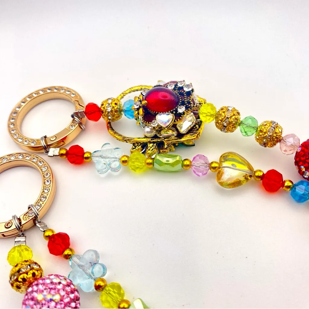 💐Luxury Bag/Phone Chain Charm/Keychain COLORFUL FLOWER BASKET Bling Crystal - Image 10