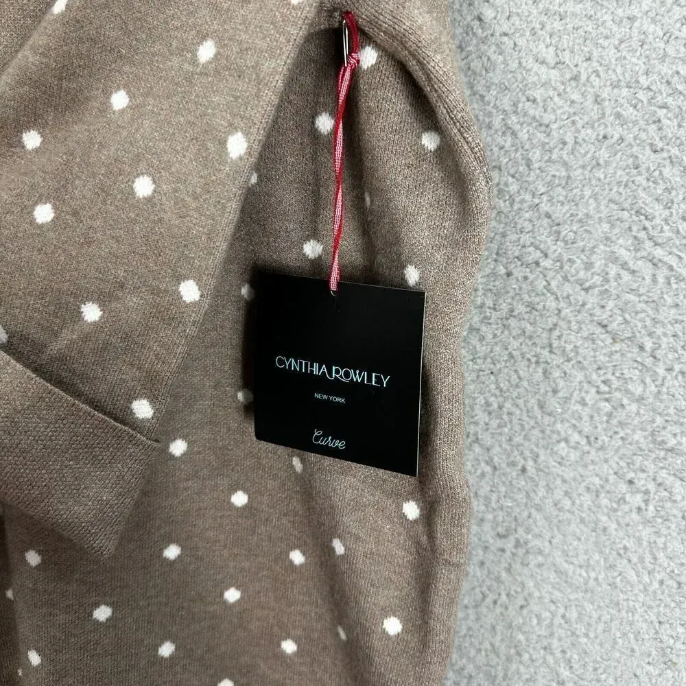 Cynthia Rowley sweater womens plus 1X brown polka‎ dot soft boxy 3/4 sleeve - Image 3