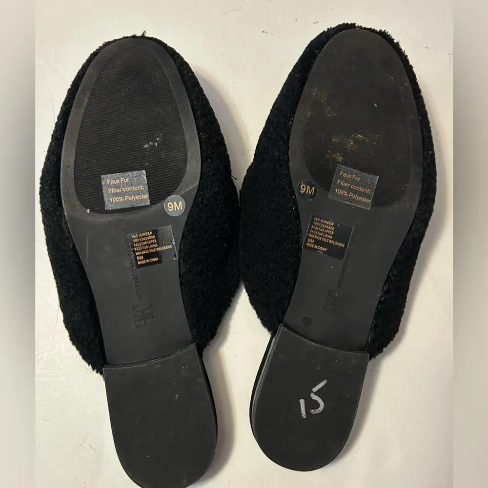 INC Women's black Faux-Shearling Mules size 9 - Image 5