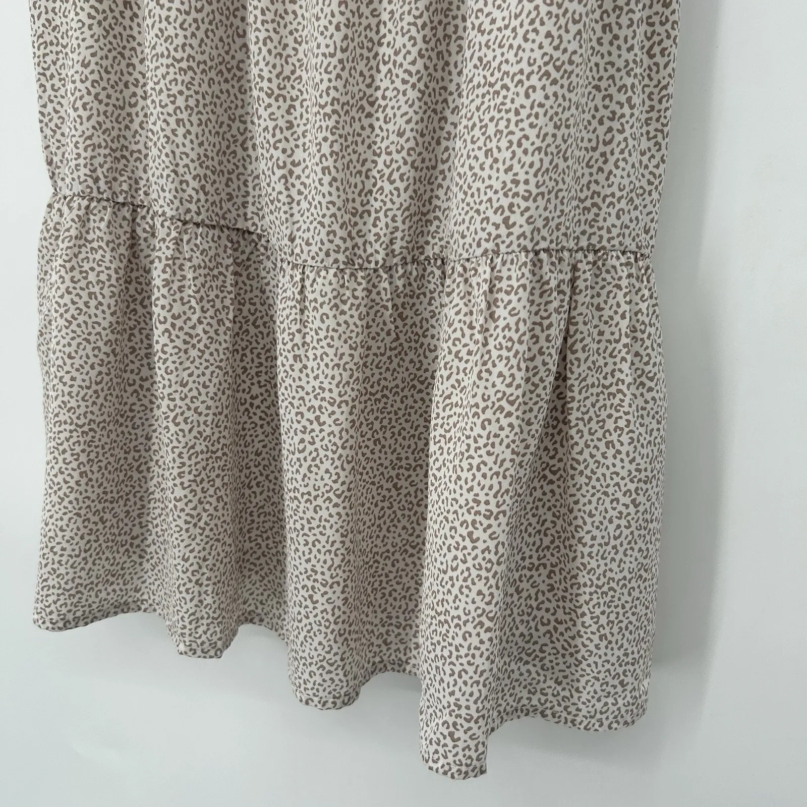Le Lis Smocked Sundress White Brown Animal Print Tiered Tie Cut Out Size M - Image 5