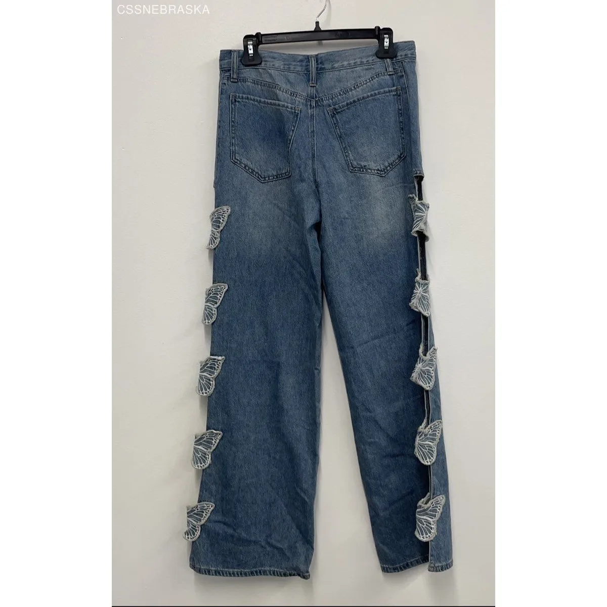 Forever 21 Blue Women's Denim Baggy Butterfly Low‎ Rise Wide Straight Jeans - 27 - Image 6