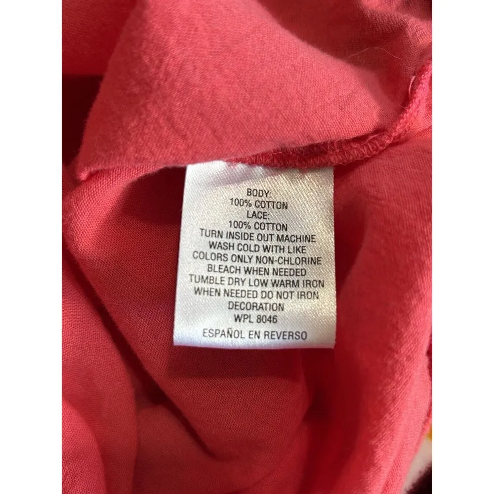 Style & Co Pink Crochet Bell Long Sleeve‎ Blouse Elastic Hem Size XL Cotton - Image 8