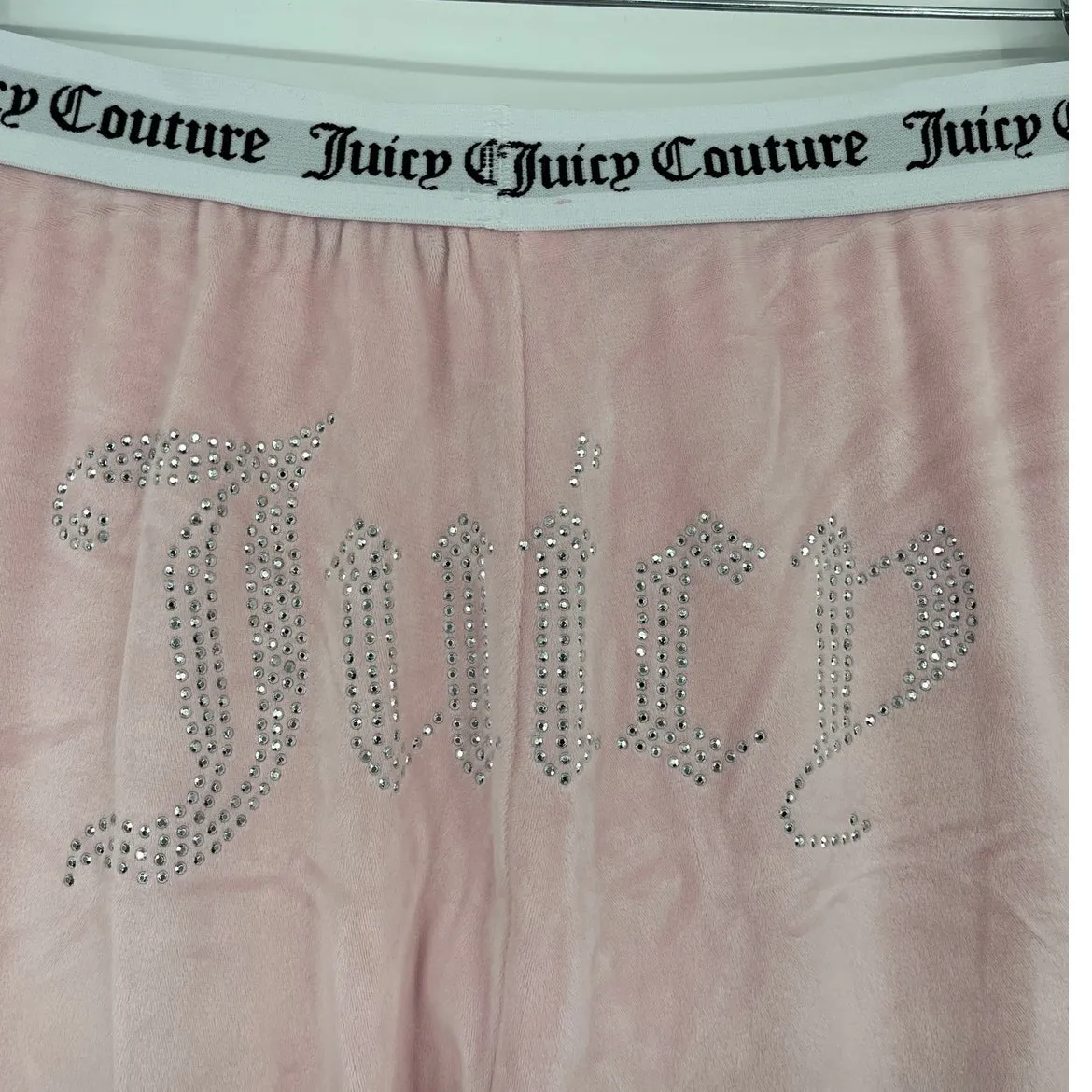 Juicy Couture Y2K Velour Joggers Womens Pants Sz M Pink Rhinestone Logo Lounge - Image 7