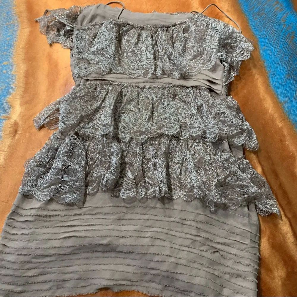 J. Crew Silk and lace tiered mini dress straps tiered metallic gold nude - Image 7