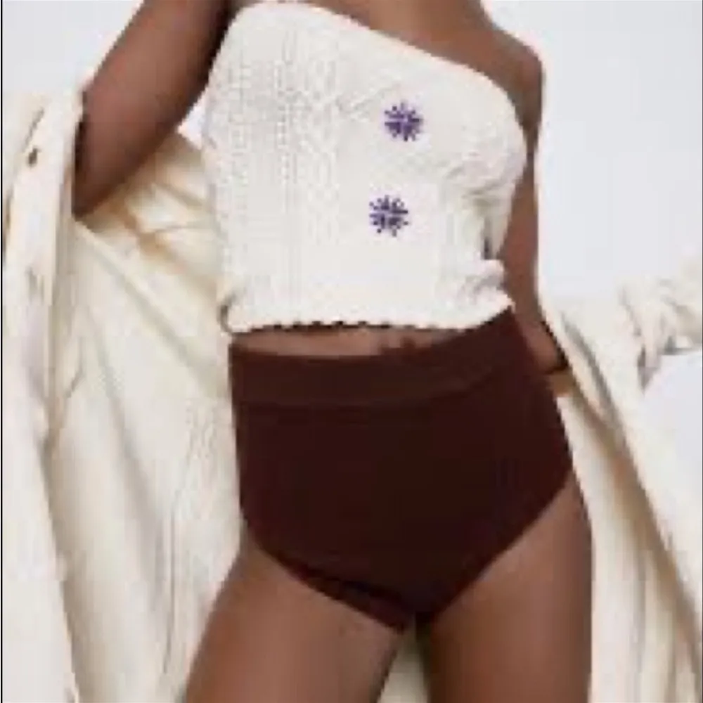 Zara Knit Bottoms Ribbed High Waist Shorts Brown Size M NEW - Image 2