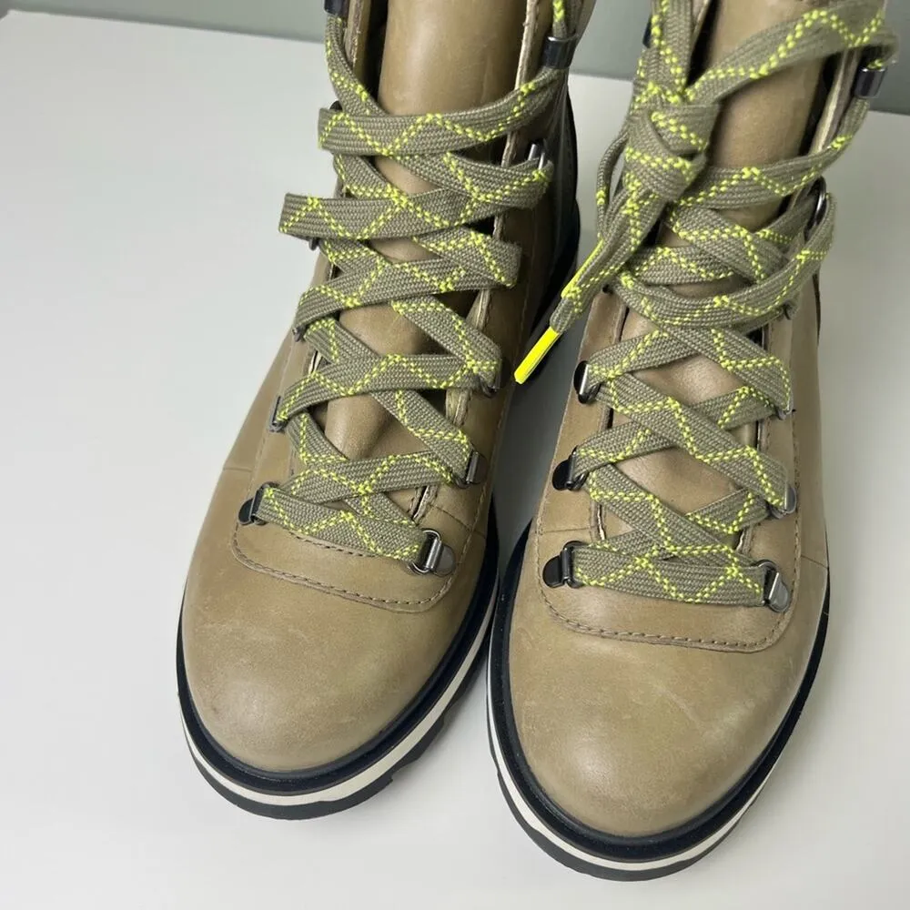 Sorel Green Leather Suede Waterproof Lace Up Lennox Hiker Stkd Ankle Boot 9.5 - Image 4