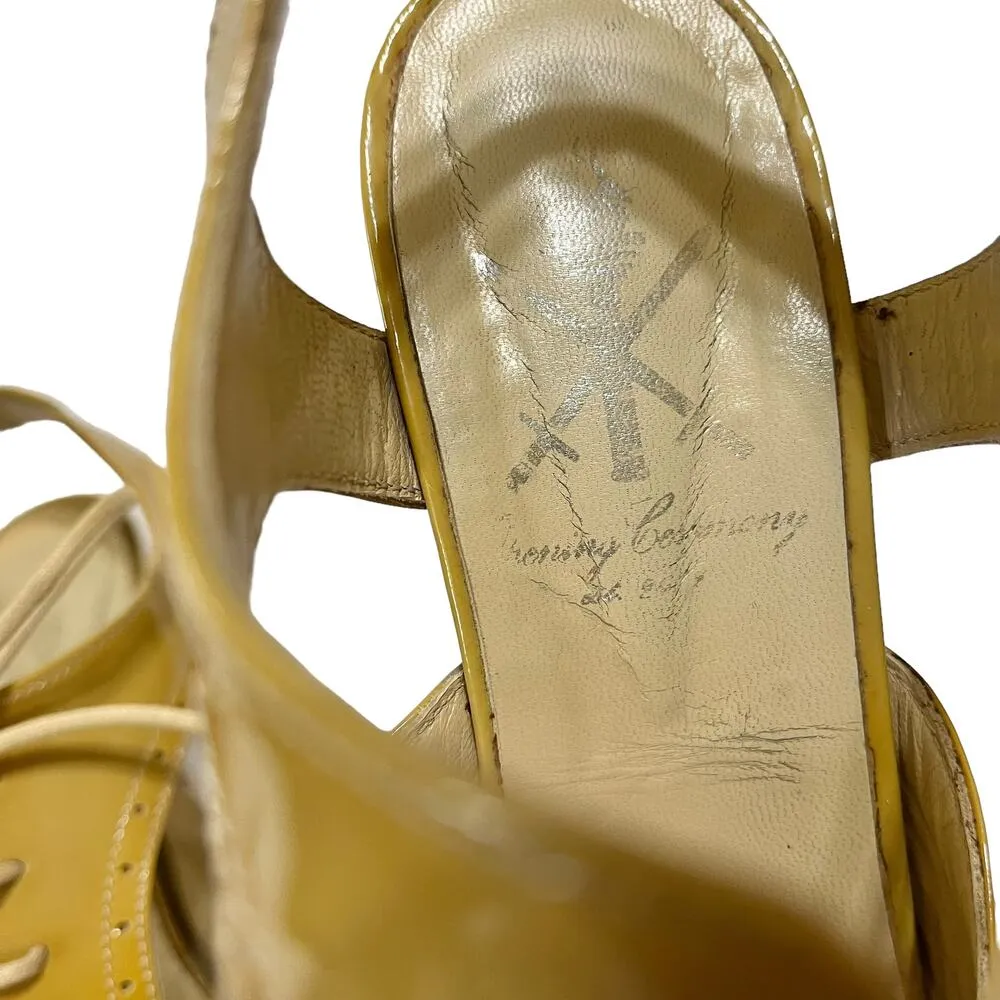 Oxford Lace-Up Canvas Patent Leather Cut-Out Slingback Heels - Image 4