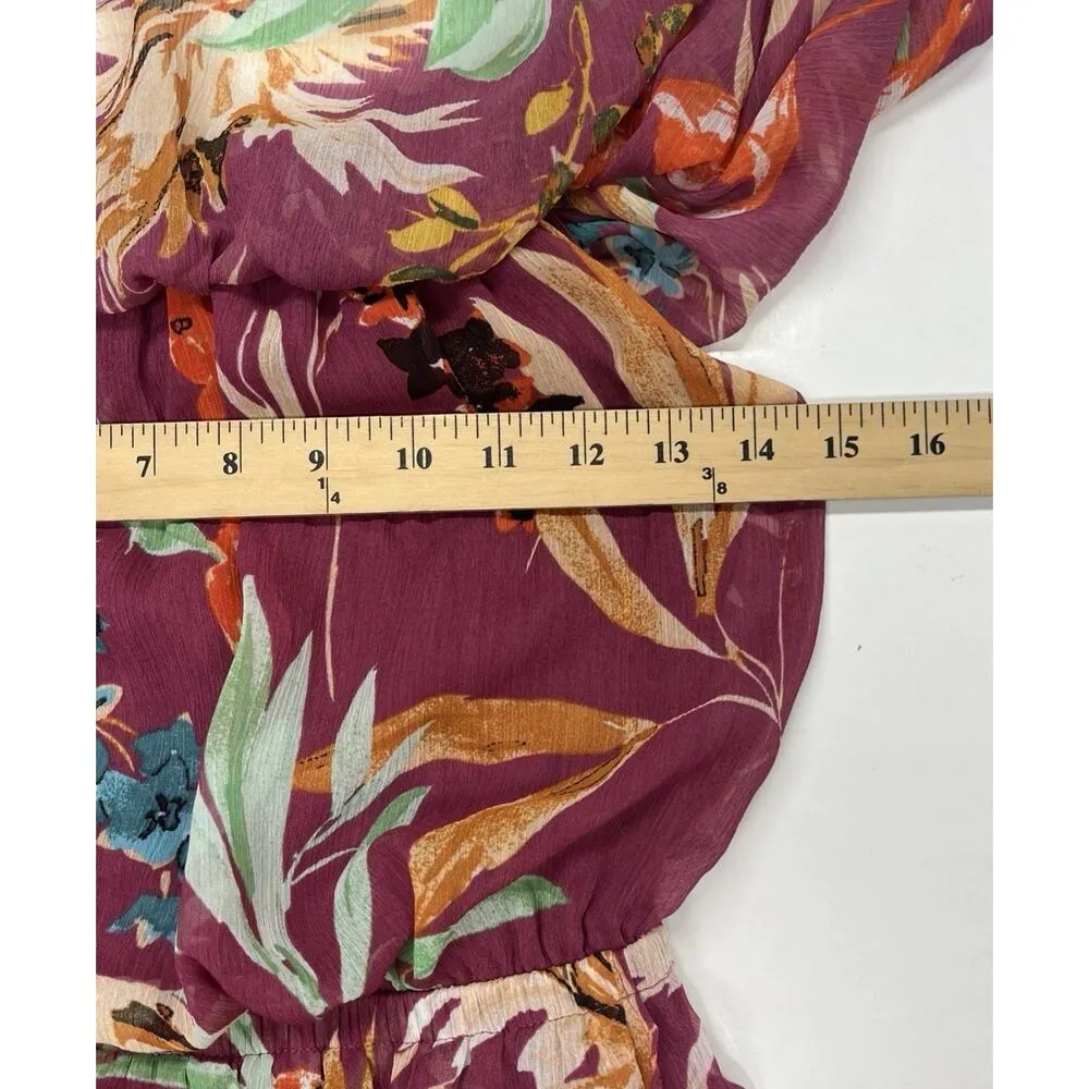 Express Women Maroon Floral Maxi Dress XS Ruffle High Low Flowy Fairy Festival - Image 12