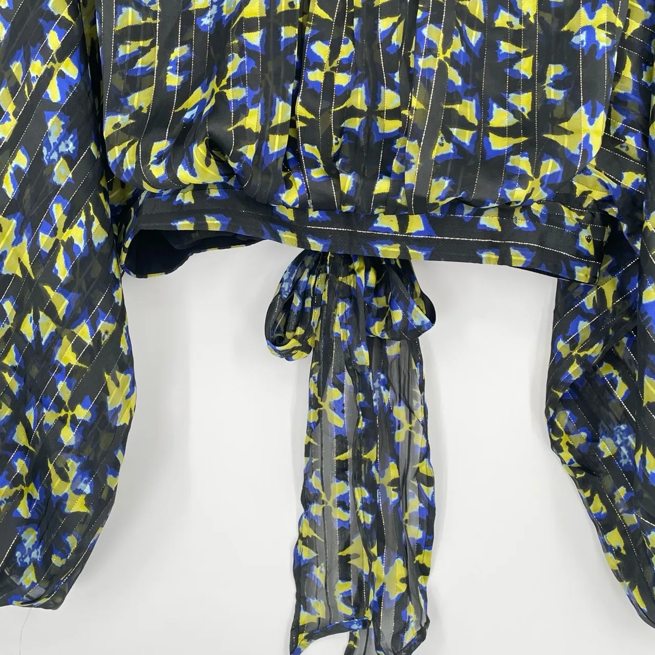 Elan Mockneck Coquette Old Money Pleated‎ Puff Sleeve Backless Crop Top Medium - Image 2