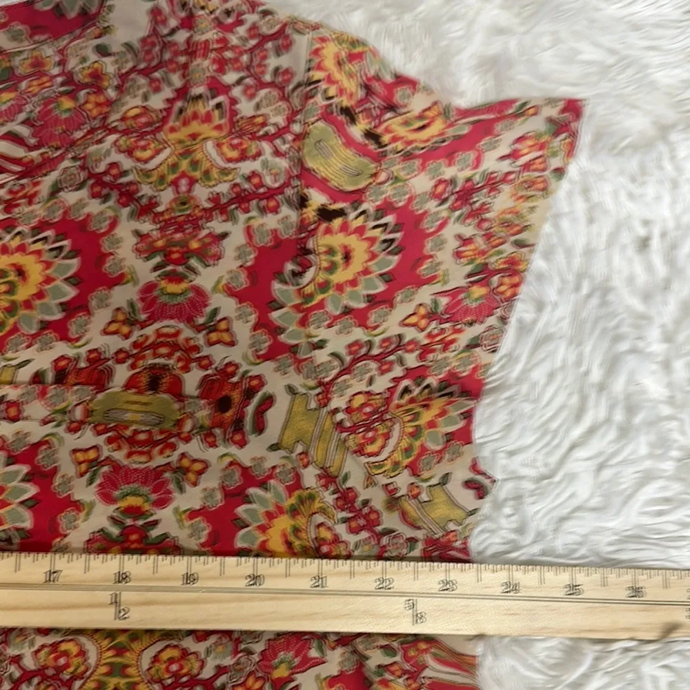 Red and Tan Boxy Blouse with Mandarin Collar Size 1X - Image 5