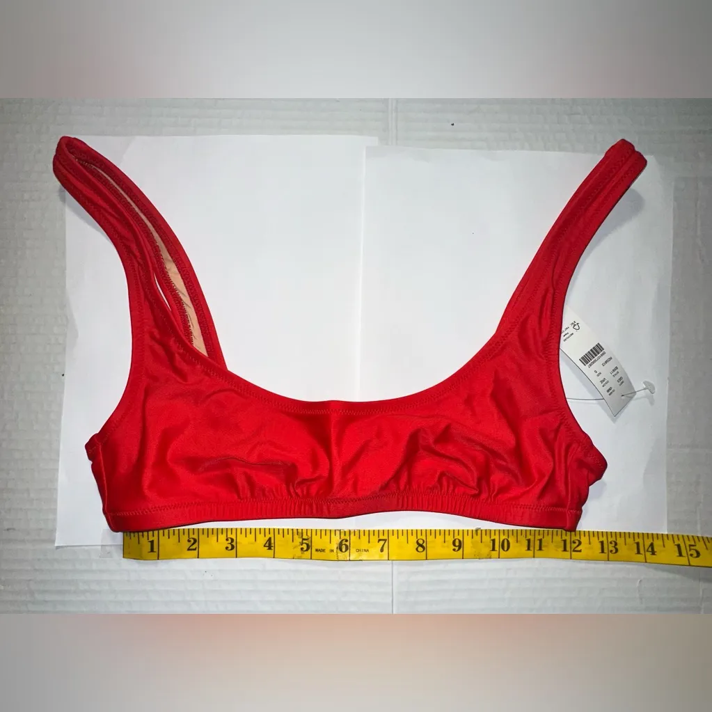 J Crew Heritage‎ Scoop Neck Bikini Top Size S Red Retro Swim Beach Classic New - Image 2