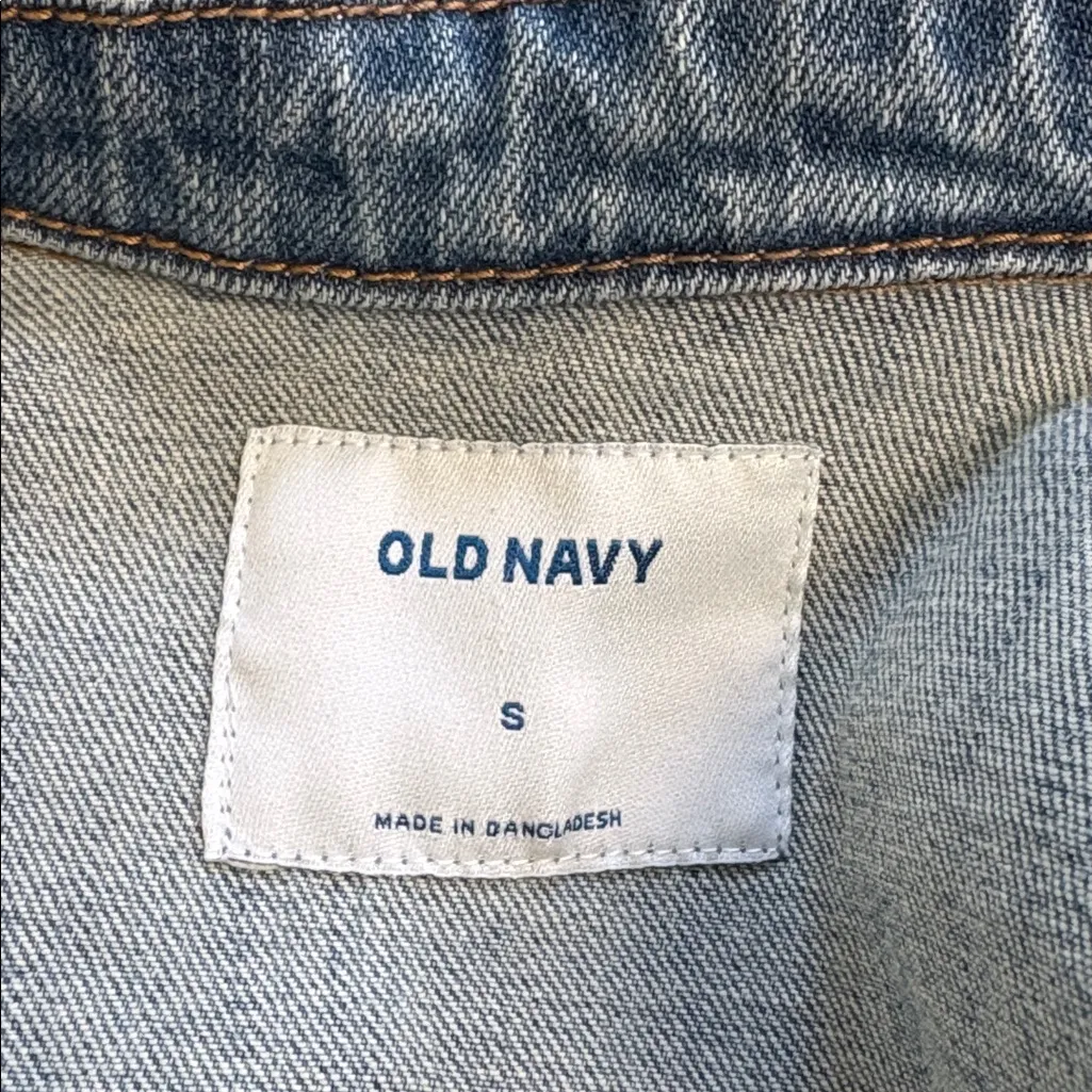 Old Navy Classic Jean Jacket Medium Wash Painted Floral Back Size Small - Image 6