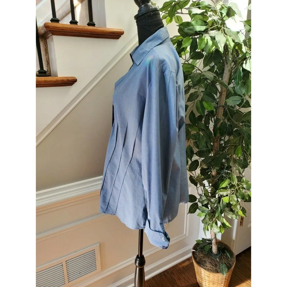 Ashley Stewart Womens Blue Cotton Collared Long Sleeve Button Up Shirt Size 16W - Image 6