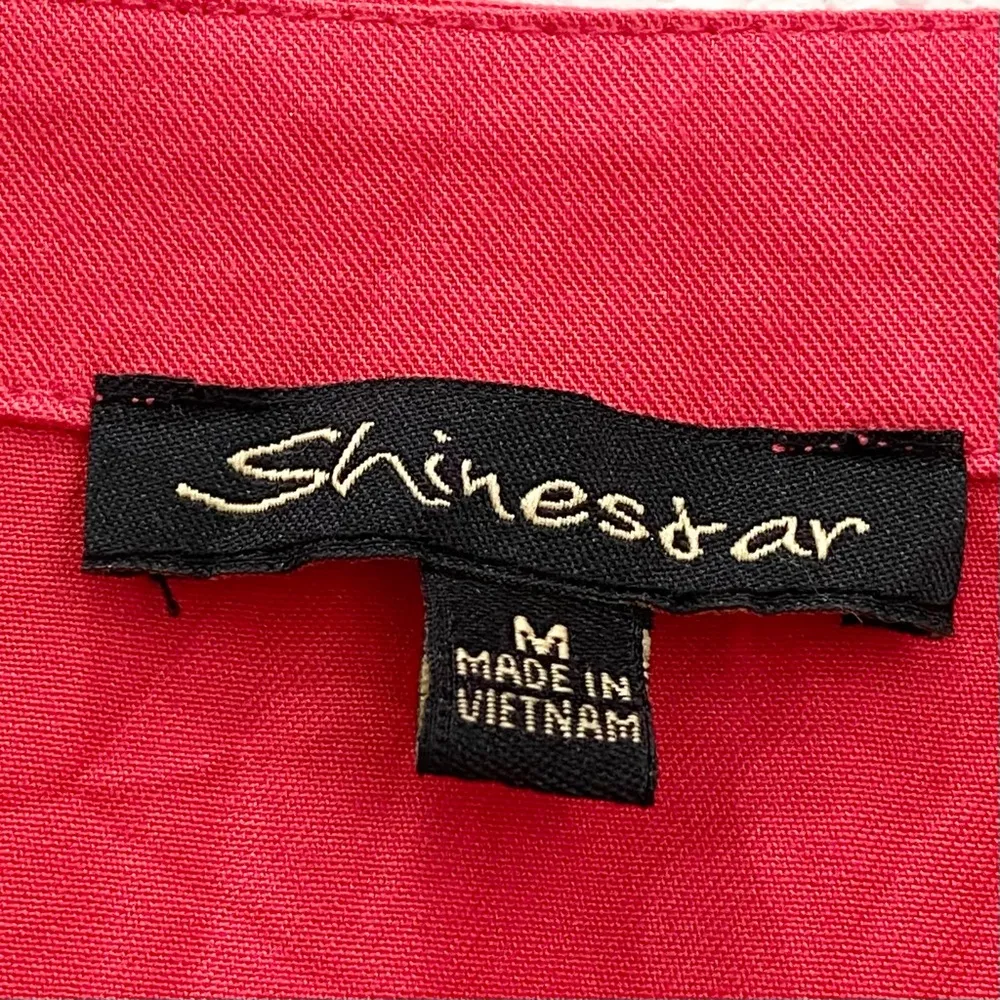 SHINESTAR Coral Pink Tiered Puff Sleeves Summer Mini Dress Size M - Image 8