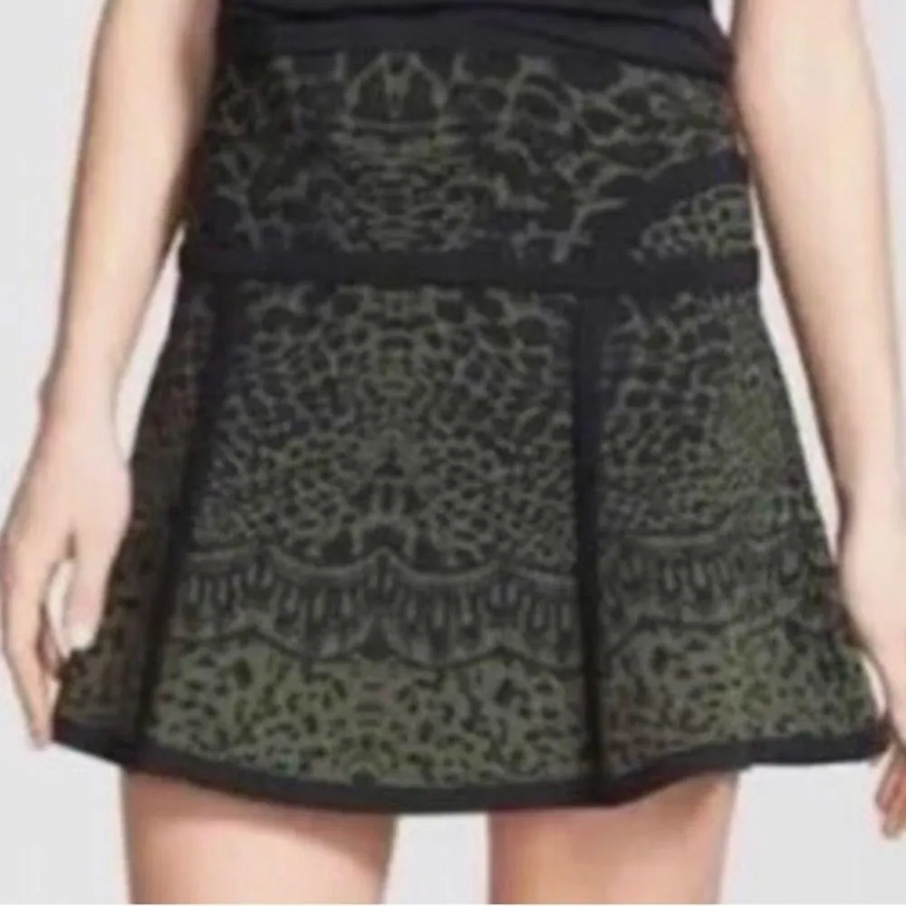 Diane von Furstenberg Animal Print Flote Skater Knit Mini Skirt Black & Olive XS - Image 6