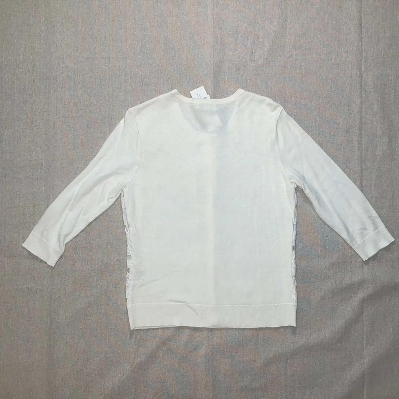 New York & Company | NWT Ivory & White Lace Front 3/4 Sleeve Cardigan | LP Size undefined - Image 2