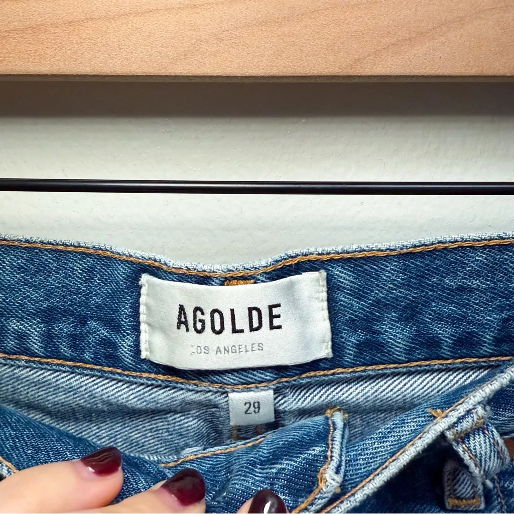 Agolde Parker denim shorts high rise distressed cutoff jean shorts western beach - Image 2