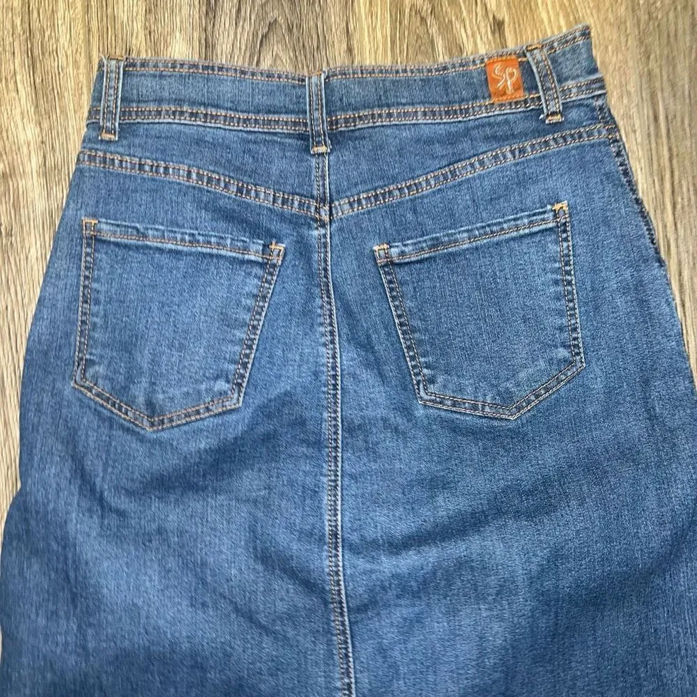 Sneak Peek Small Button Down Denim Skirt Blue - Image 4