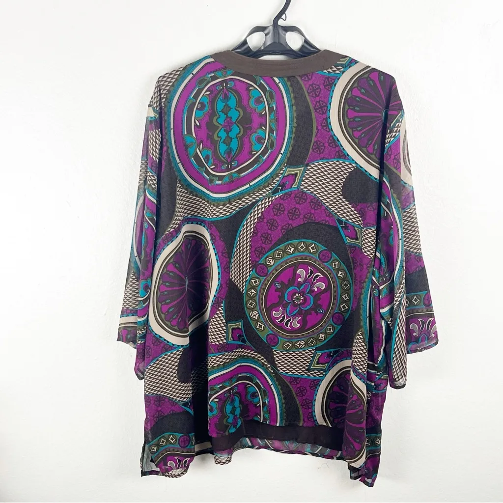 MAGGIE BARNES Multicolored Printed Long Sleeves Lined V-Neck Tunic Top, Size 4X - Image 2