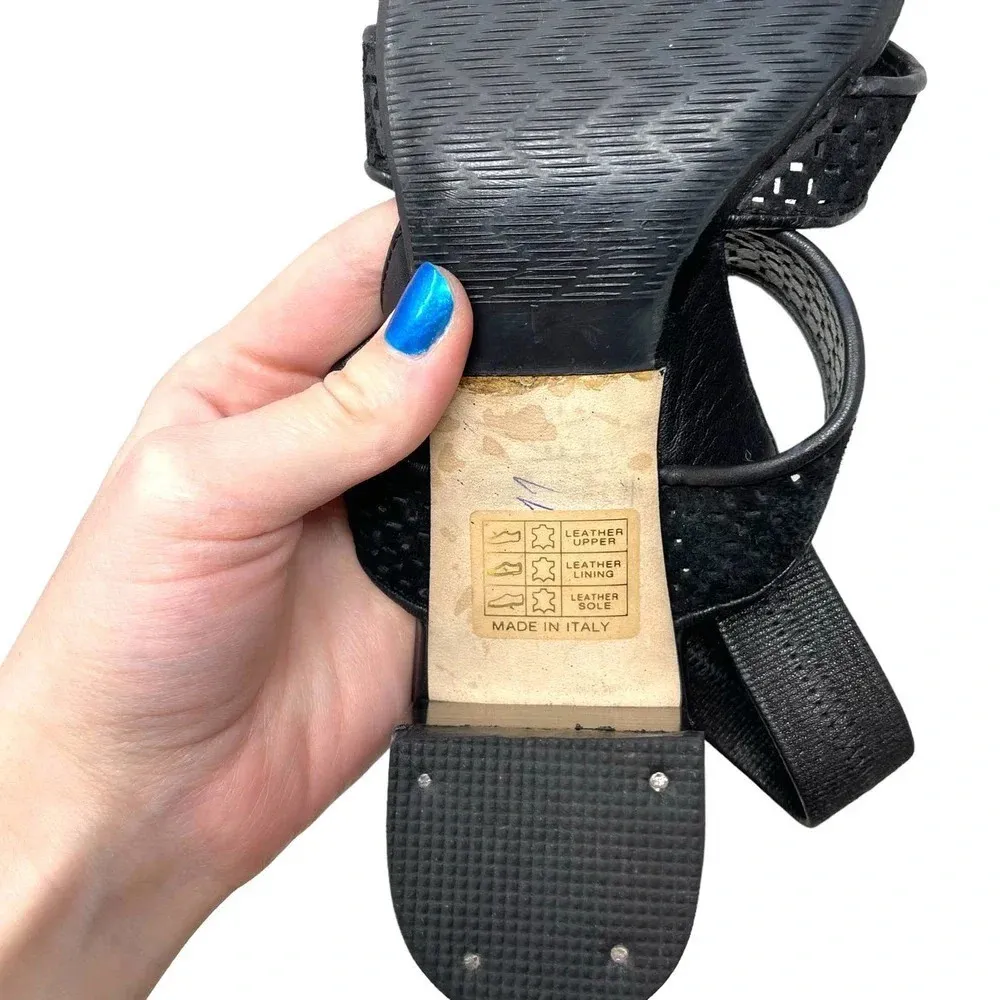 Aquatalia Cameo Block Heel Sandals Strappy Perforated Leather‎ Black Size US 8.5 - Image 7