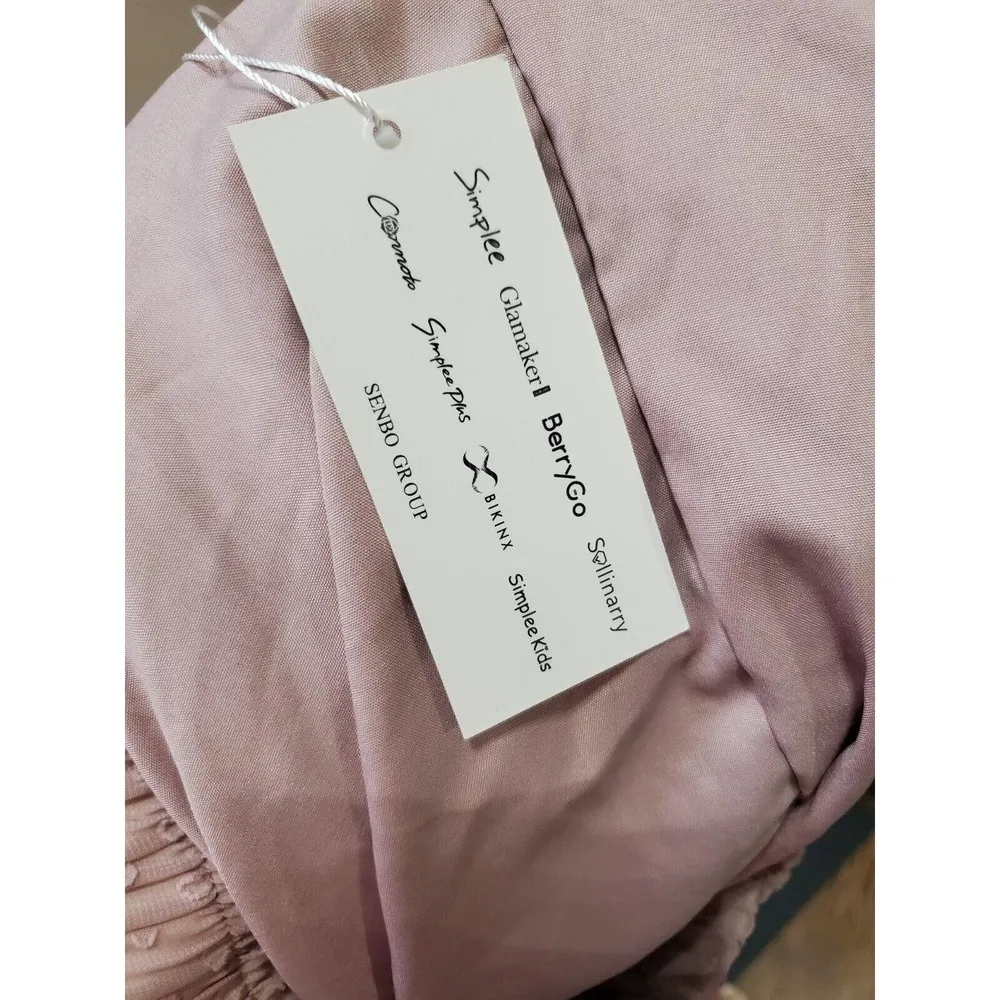 Simplee Womens Pink Elastic Waist Pleated Ruffle A - Image 7