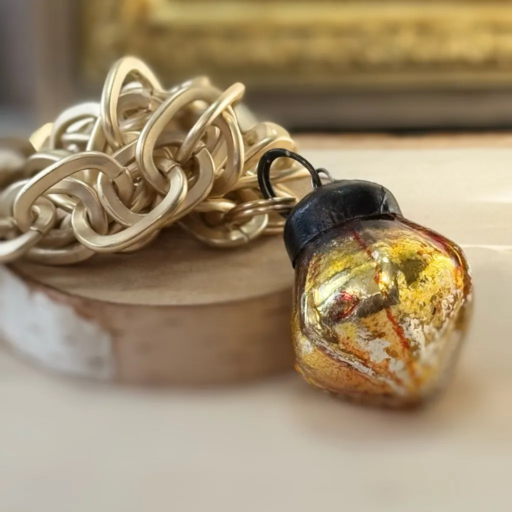 Artisan Matte Gold Necklace with Gold Vintage Ornament Pendant - Image 4