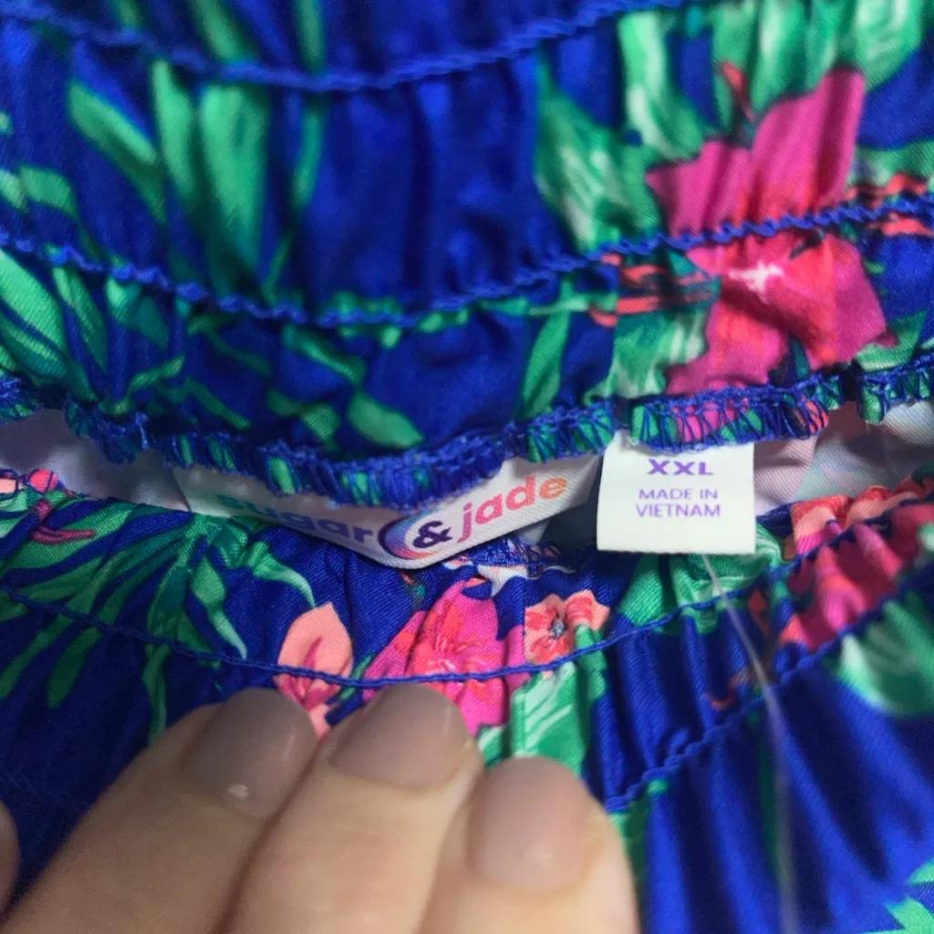 Sugar & Jade Women’s XXL (20/22) Floral Print Shorts Neon Blue Tropical Hawaiian - Image 3