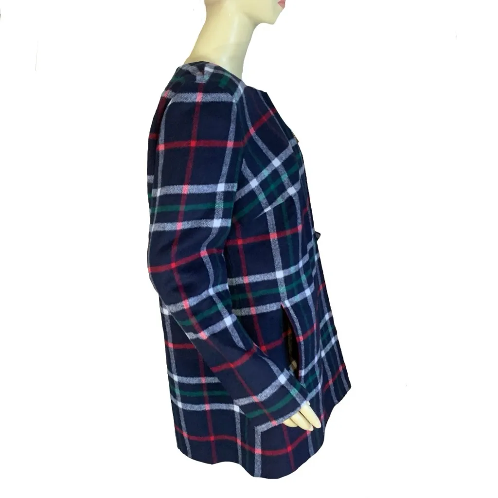 TALBOTS BLUE, RED & WHITE WOOL BLEND  "DOUBLE FACE PLAID TOPPER "JACKET (M) - Image 3