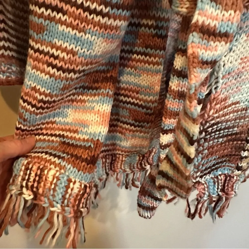 POL Sunset Ranch Tie Waist Midi Cardigan Women's Small‎ Brown Blue Tassel Fringe - Image 12