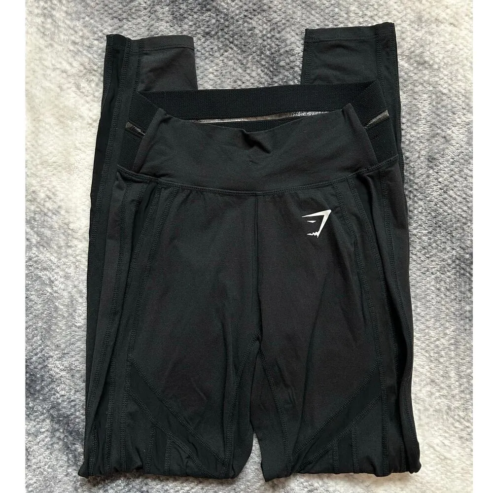 Gymshark Cotton Mesh Full Length Compression Black Leggings Women Size XS - Image 3
