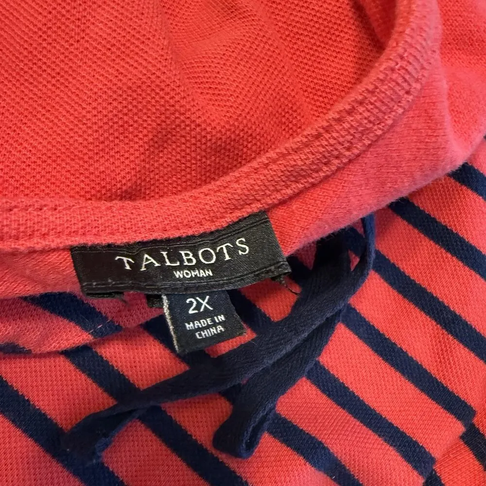 Talbots Dress Sz 2X Sleeveless Nautical Red/Navy Stripe Lace Up Shift Preppy EUC - Image 4