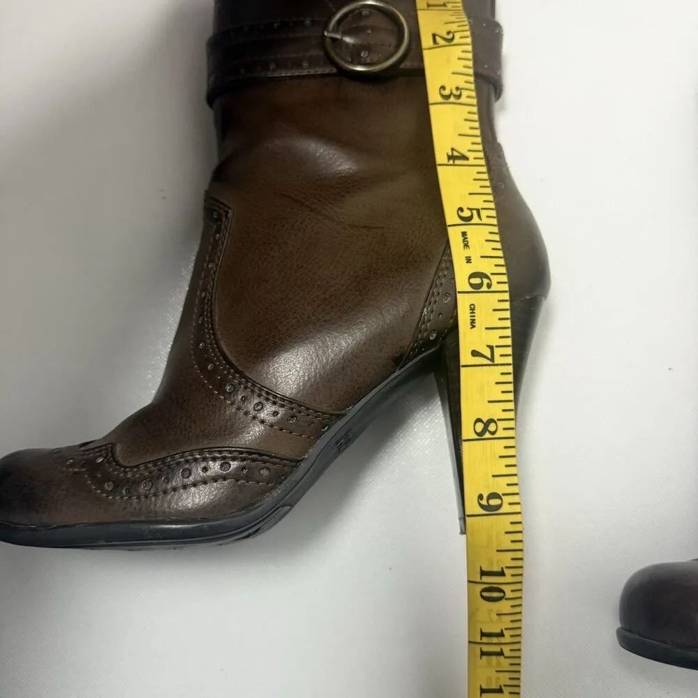 Y2K 90s Brown Chunky Heels School Girl Boots ELSA Western Wingtip Valley Girl 7M - Image 6