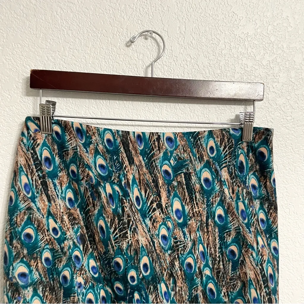 Talbots Womens Skirt Pencil Teal Peacock Feathers Lined Back Slit Size 10 P - Image 4
