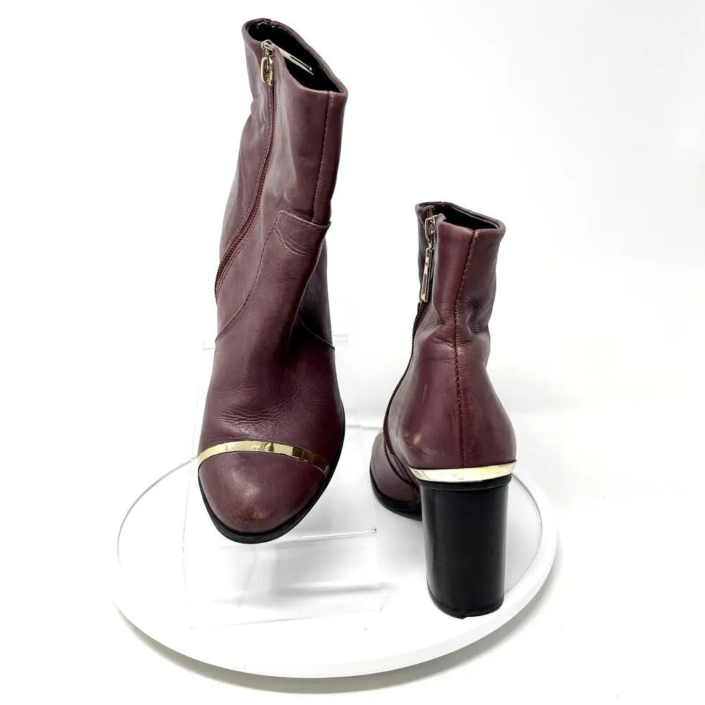 SCHUTZ Boots Women Size 6 Caelainn Cabernet Purple Leather Designer Mid Heel - Image 5