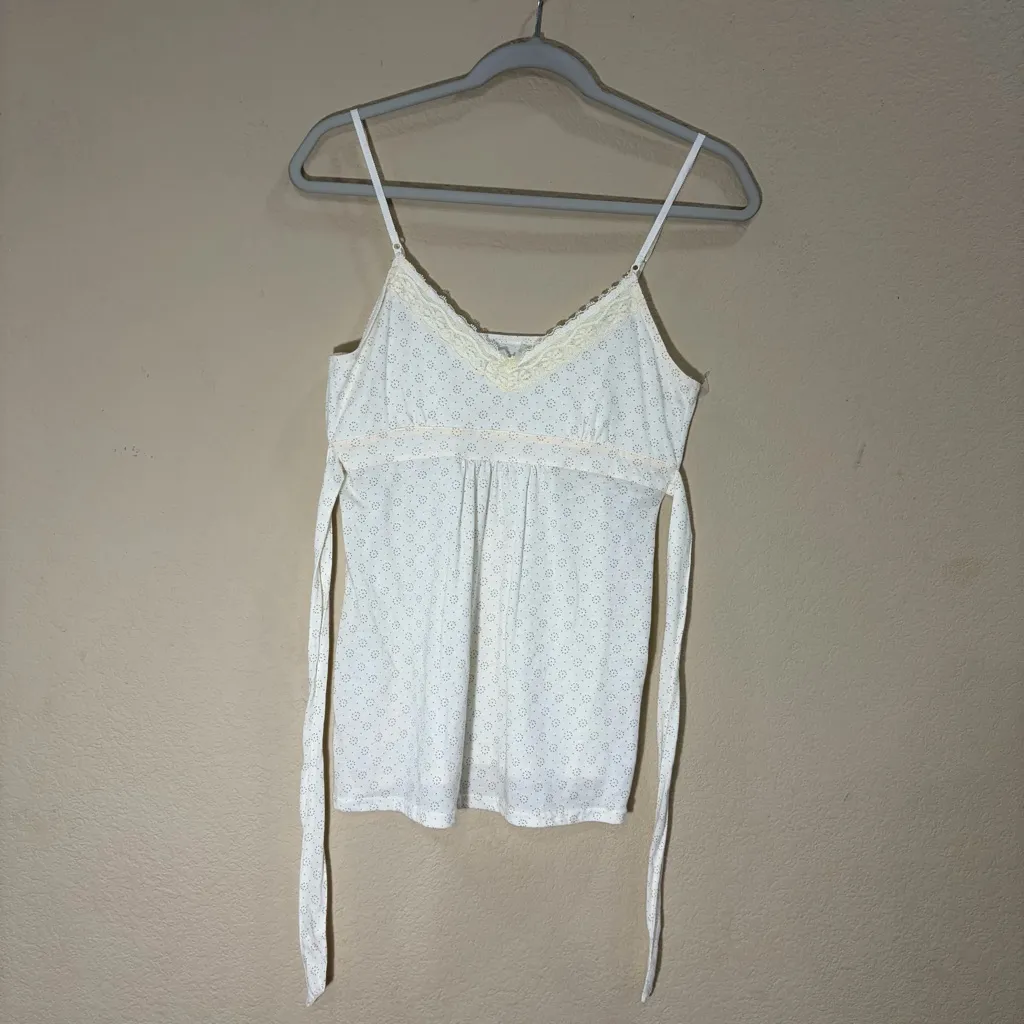 American Eagle Babydoll Flowy Tank Top M Cream Lace Trim Y2K Preppy Cottagecore - Image 4