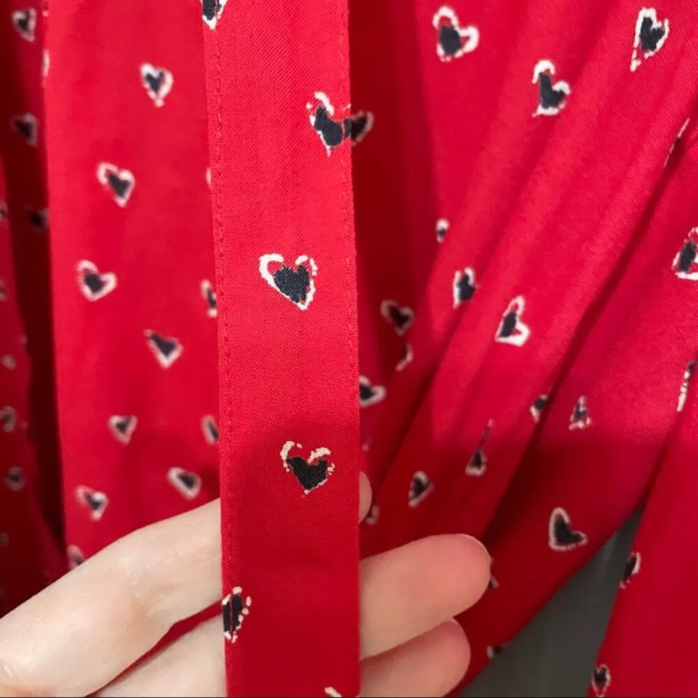 Beach Lunch Lounge Red Heart Print Button Down Shirt Dress Womens XS Knee Length - Image 5